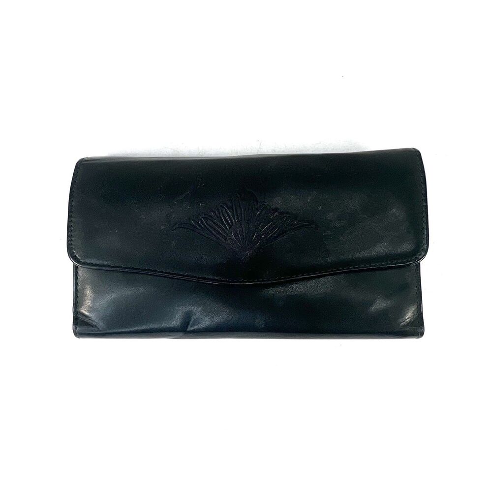 Vintage Buxton Wallet Black Velvet Touch Cowhide Exterior Trifold Coin Pocket